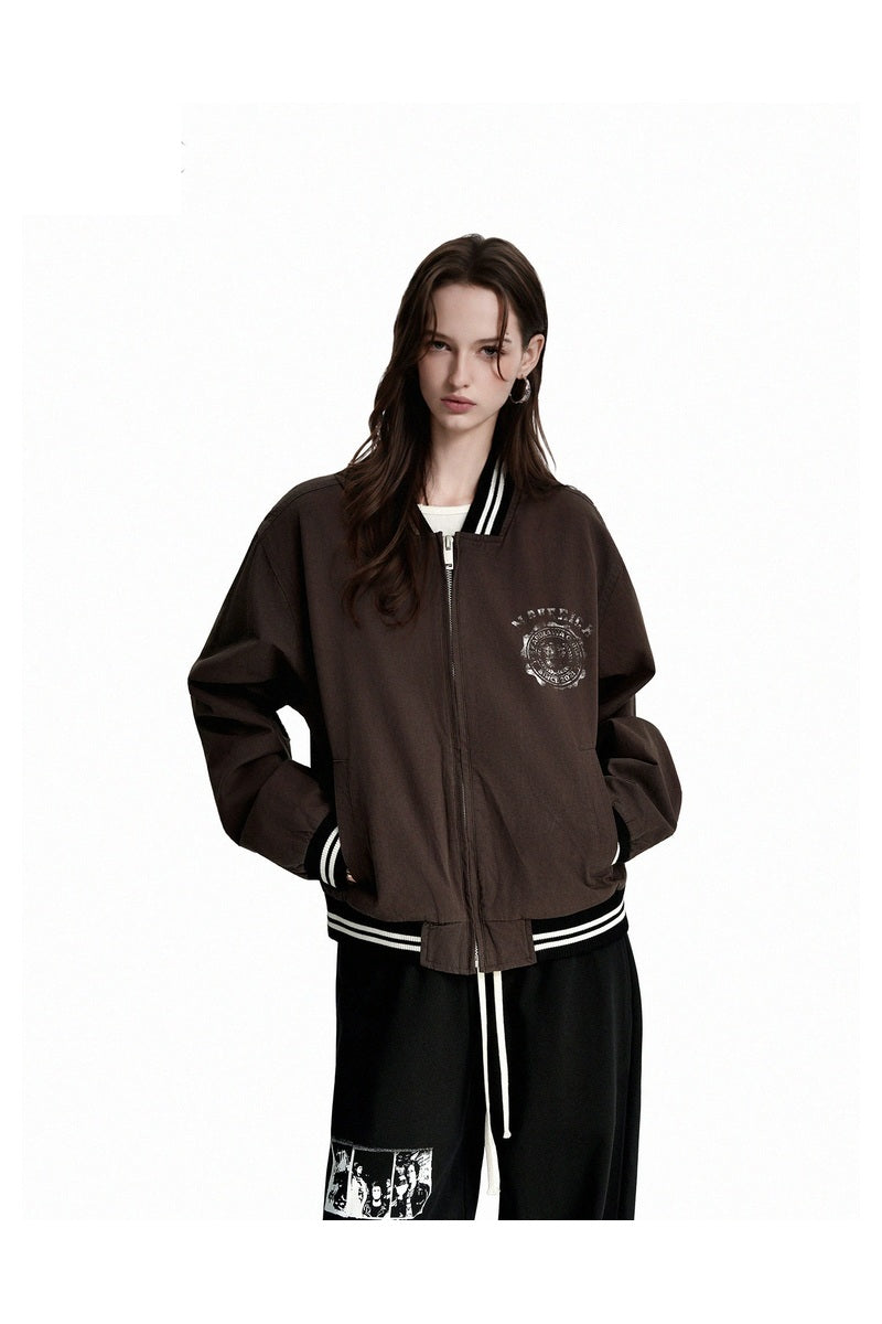 Striped Trim Varsity Jacket