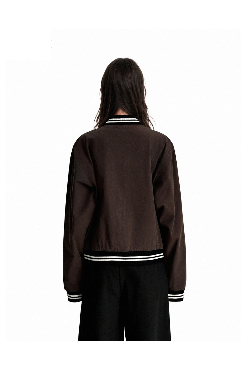 Striped Trim Varsity Jacket