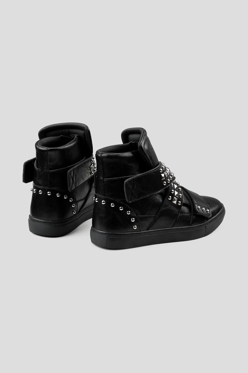 Studded High Top Leather Sneakers - Black - view 3