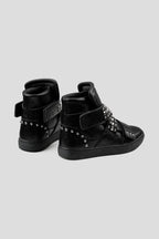 Studded High Top Leather Sneakers - Black - view 3