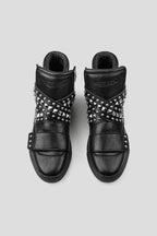 Studded High Top Leather Sneakers - Black - view 5