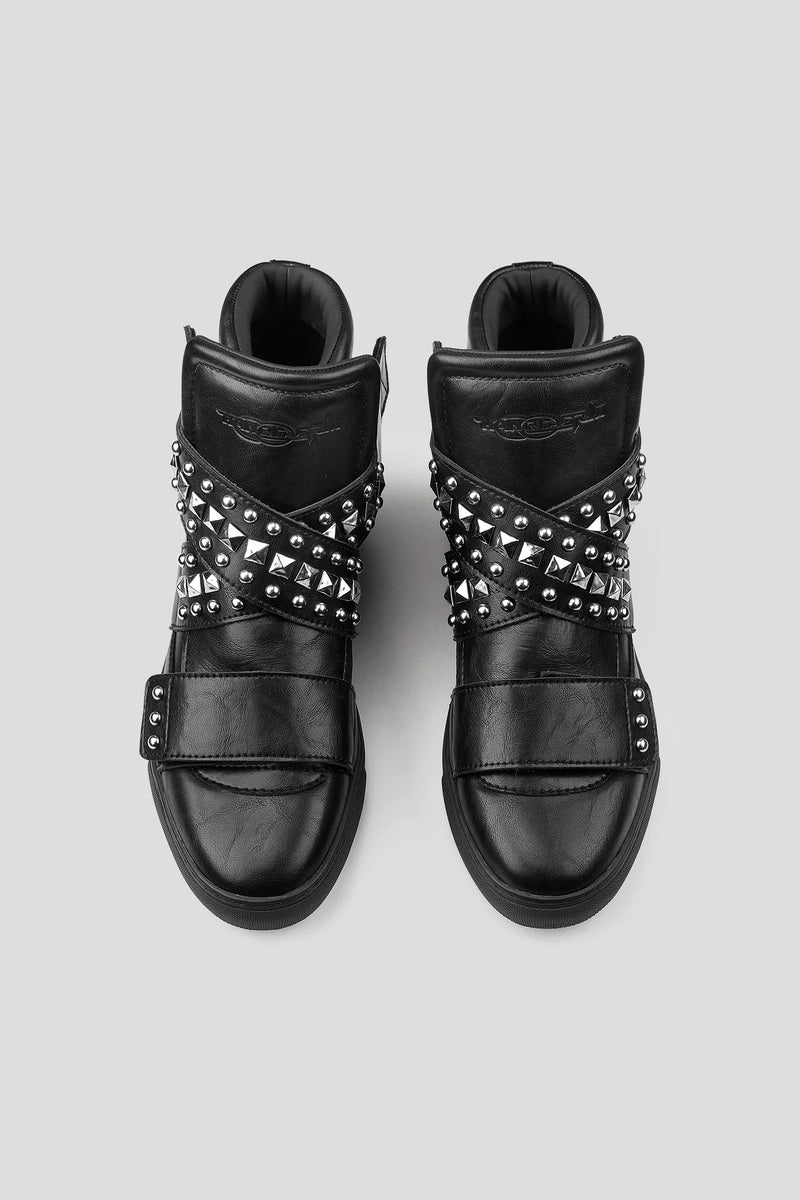 Studded High Top Leather Sneakers - Black - view 5