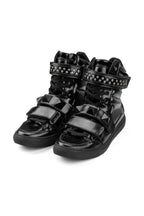 Studded Leather High Top Trainers - Black - three-quarter pair view