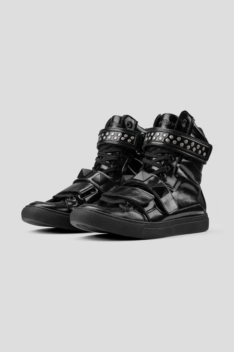 Studded Leather High Top Trainers - Black - view 2