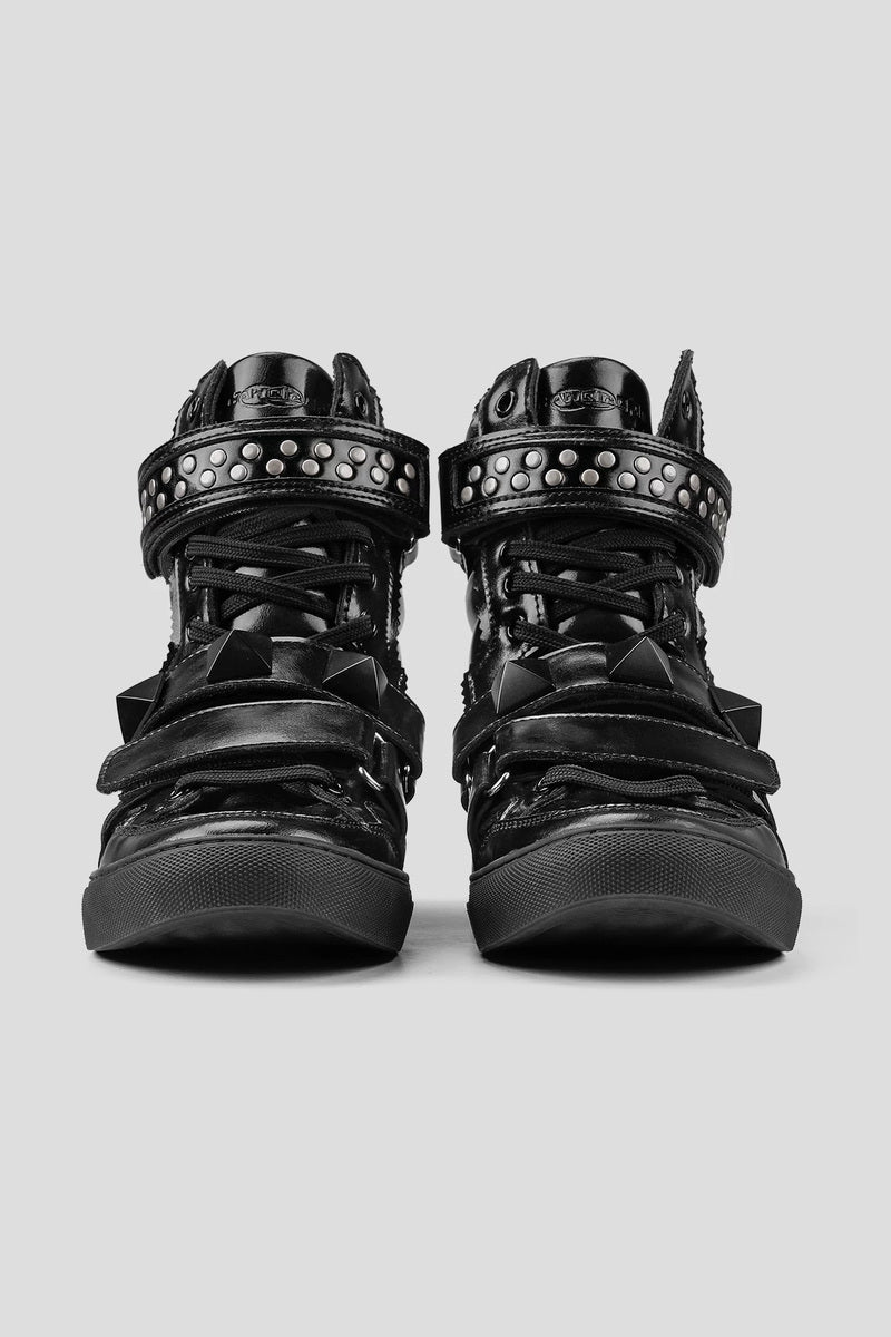 Studded Leather High Top Trainers - Black - view 5