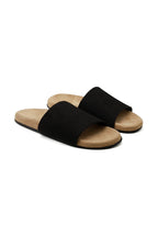Suede Single Strap Slides - Black - three-quarter pair view