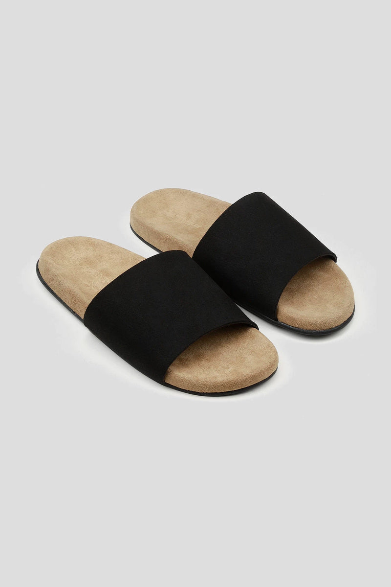 Suede Single Strap Slides - Black - view 3