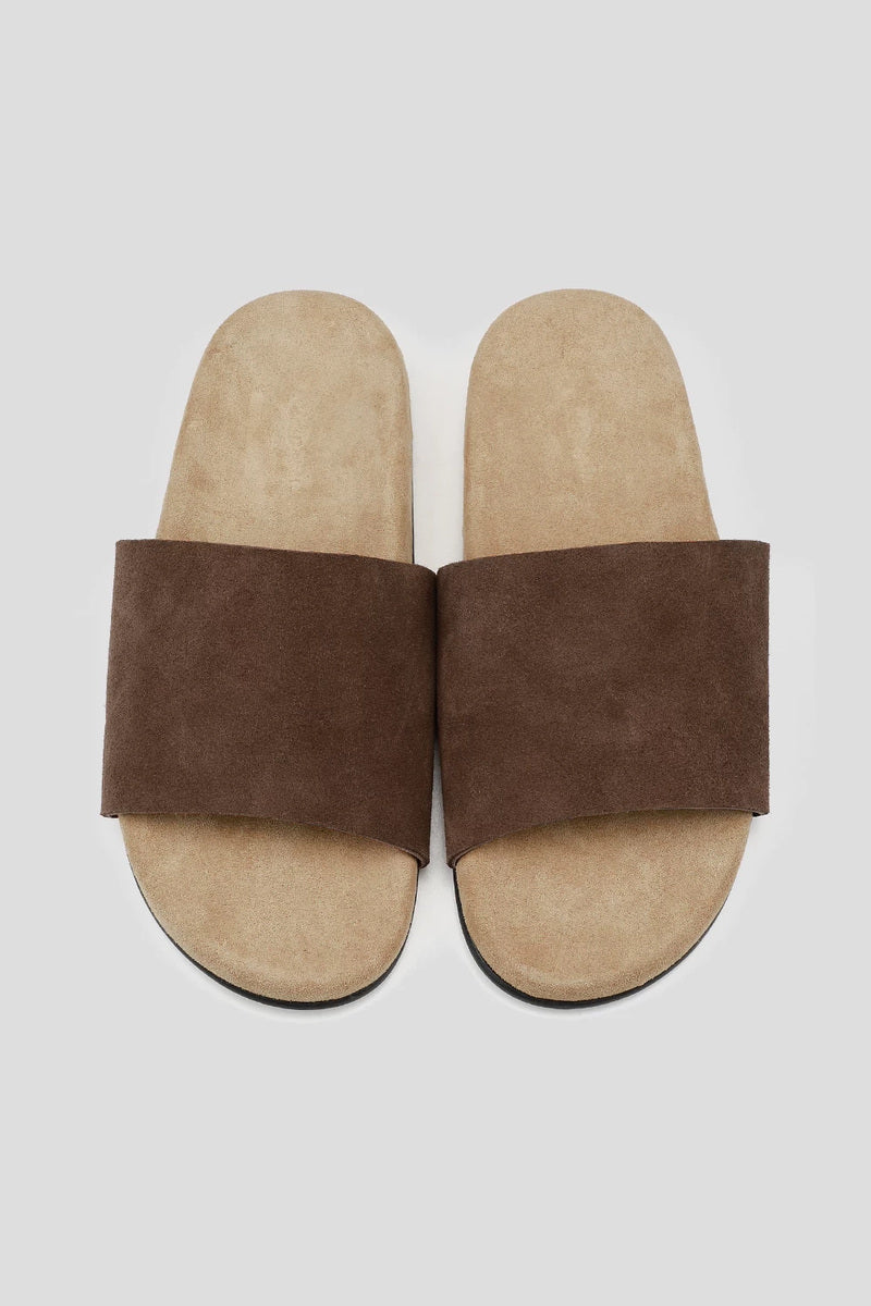 Suede Single Strap Slides - Dark Brown - top view