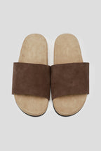 Suede Single Strap Slides - Dark Brown - top view