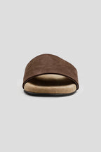 Suede Single Strap Slides - Dark Brown - front view