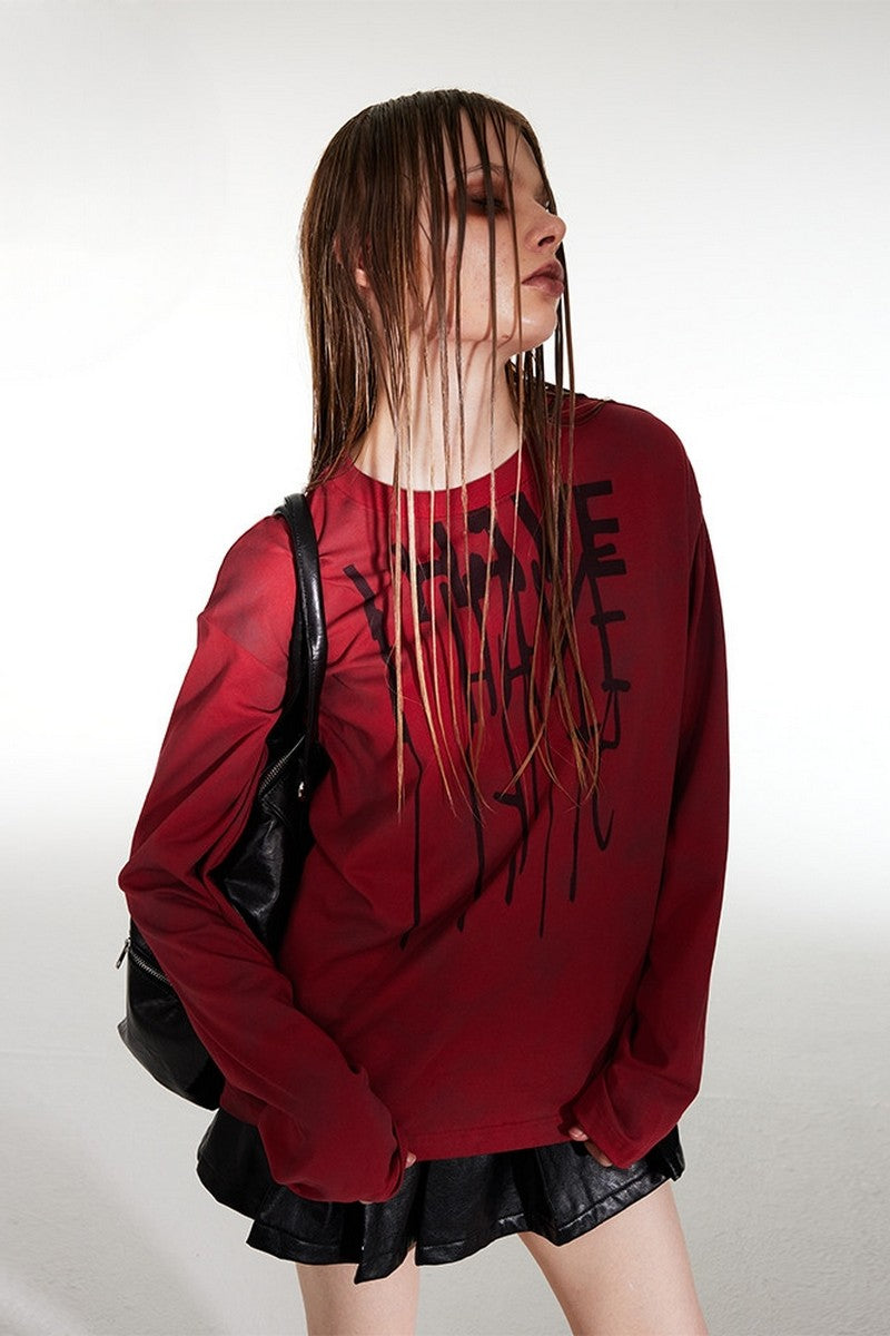 Hate Red Loose Long Sleeve