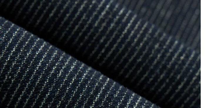 Textured Embroidery Wide Leg Jeans — Dark Blue, fabric close-up