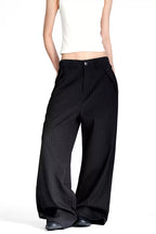 Textured Pinstripe Wide Leg Trousers - Black