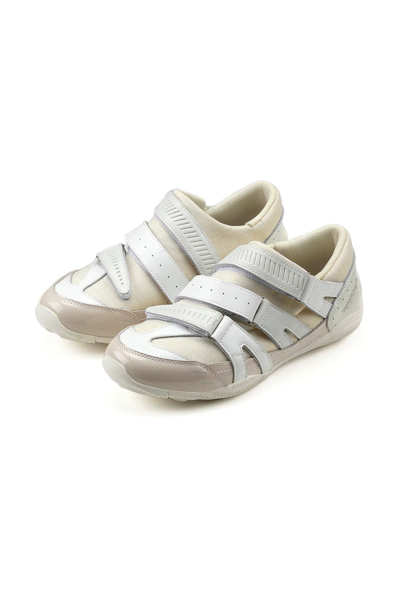 Triple Strap Leather Sneakers - White - three-quarter pair view