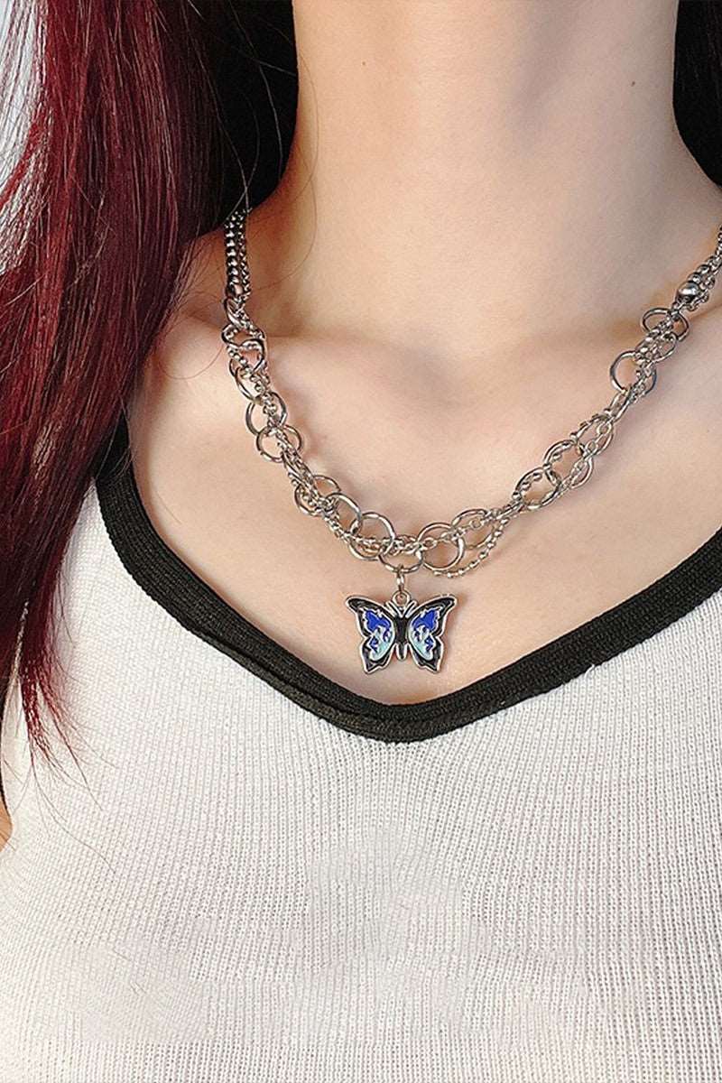 Blue Flame Butterfly Necklace