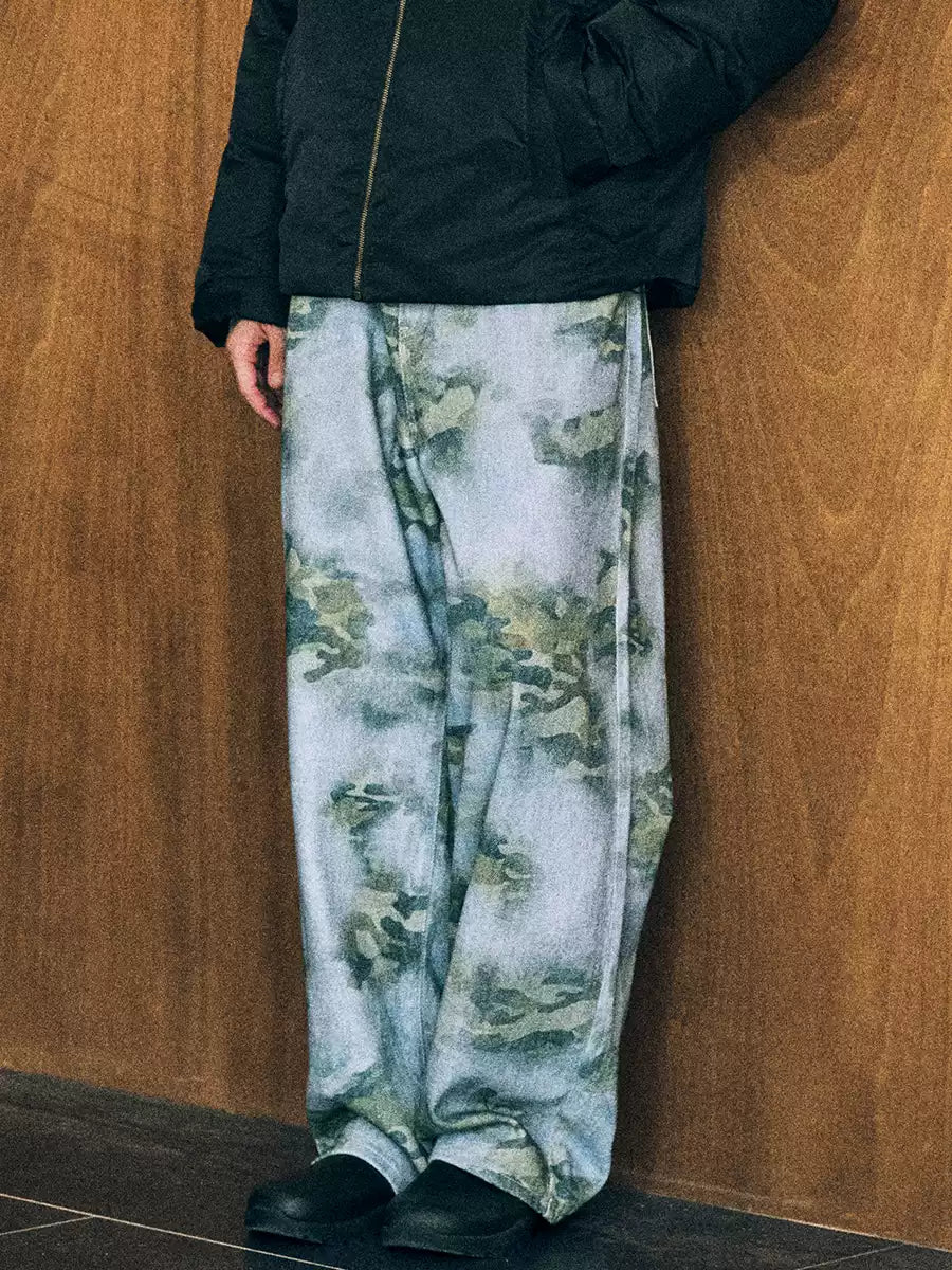 Washed Camo Wide Leg Jeans — Camouflage, front model view