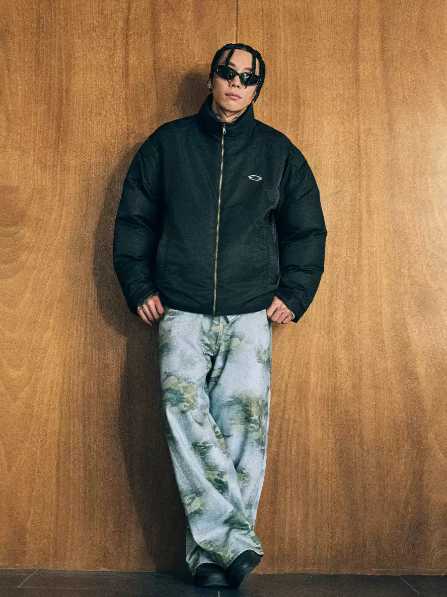 Washed Camo Wide Leg Jeans — Camouflage, full-length model view