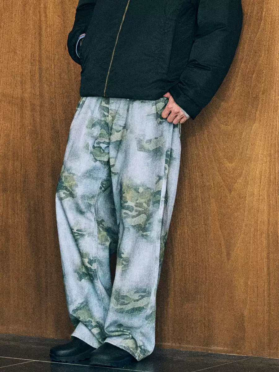 Washed Camo Wide Leg Jeans — Camouflage, rear model view