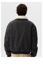 Washed Fleece Collar Bomber Jacket