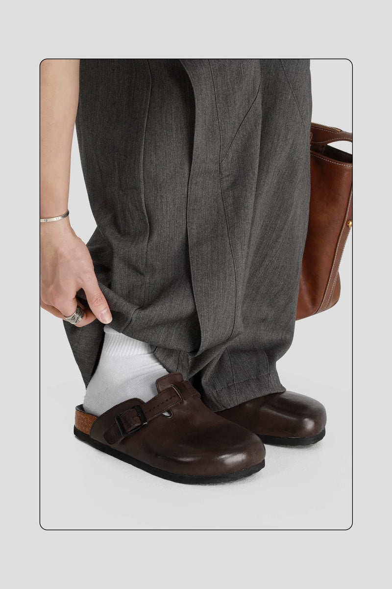 Washed Horsehide Buckle Clogs - Brown - on-foot pair view