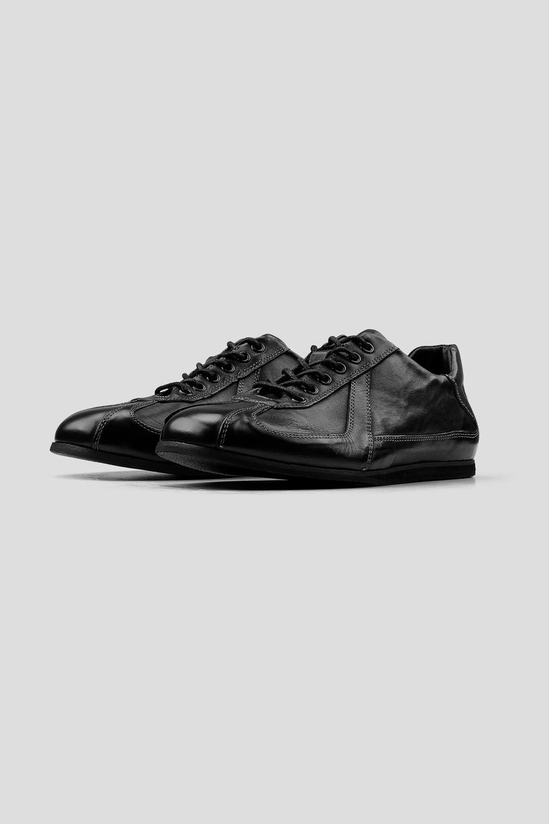 Washed Horsehide Low Sole Trainers - Black - view 2