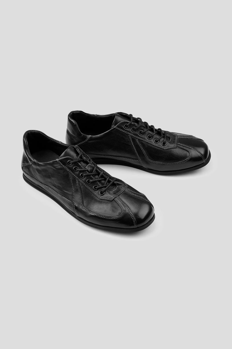 Washed Horsehide Low Sole Trainers - Black - view 3
