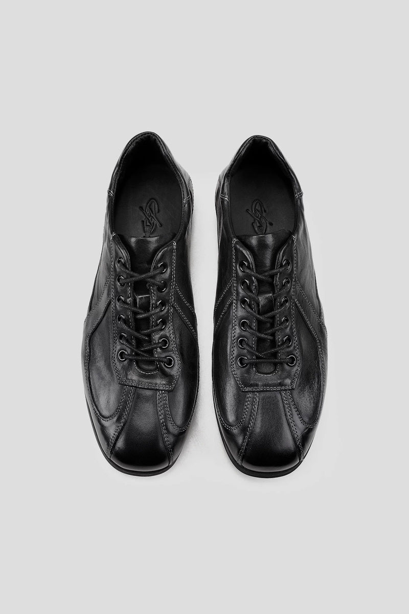 Washed Horsehide Low Sole Trainers - Black - view 5
