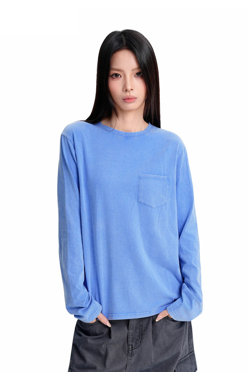 Washed Pocket Long Sleeve Tee - Washed Blue
