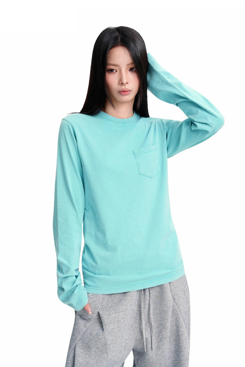 Washed Pocket Long Sleeve Tee - Washed Green