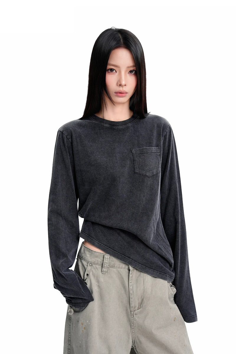 Washed Pocket Long Sleeve Tee - Washed Black