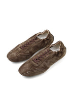 Washed Suede Low Sole Trainers - Brown - three-quarter pair view