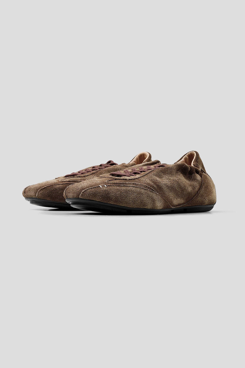 Washed Suede Low Sole Trainers - Brown - view 2