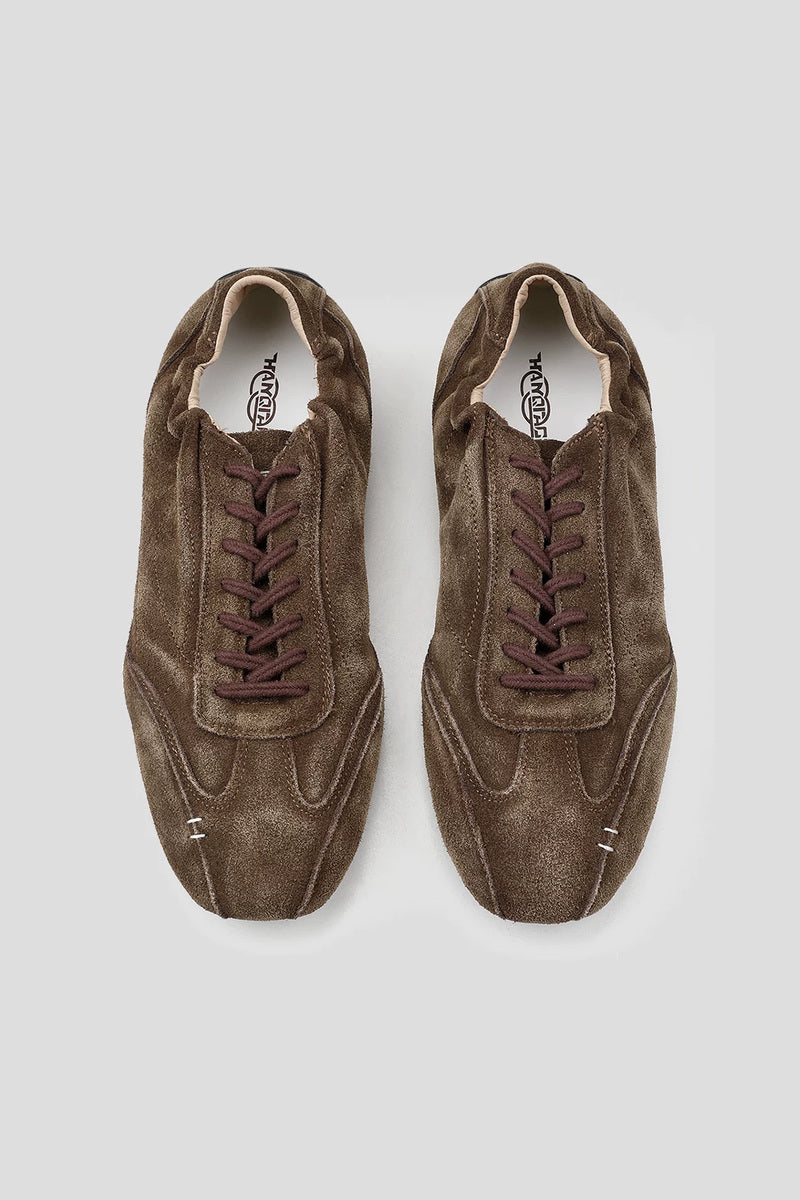 Washed Suede Low Sole Trainers - Brown - view 5
