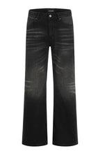 Whisker Wash Flared Jeans – Black – front product view