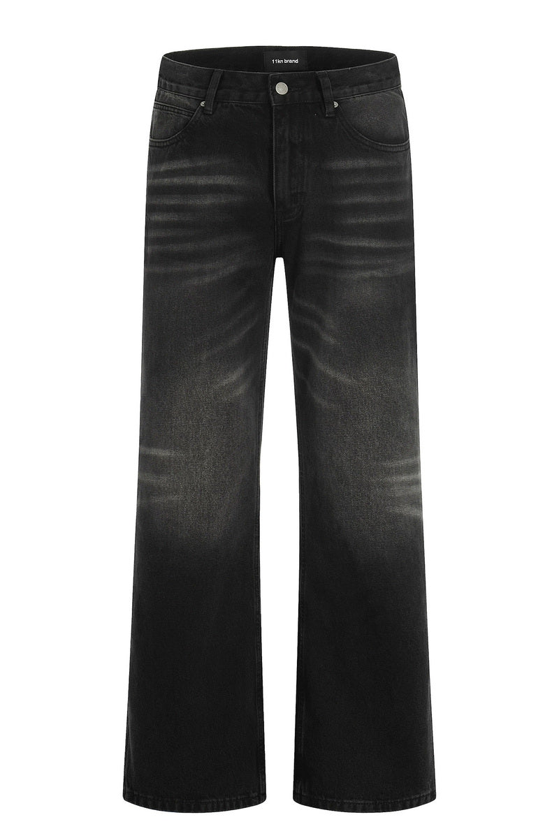 Whisker Wash Flared Jeans – Black – front product view