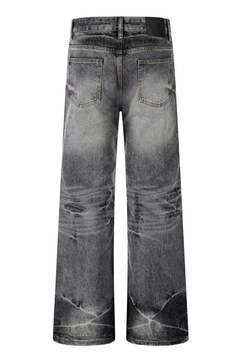 Whisker Wash Straight Jeans