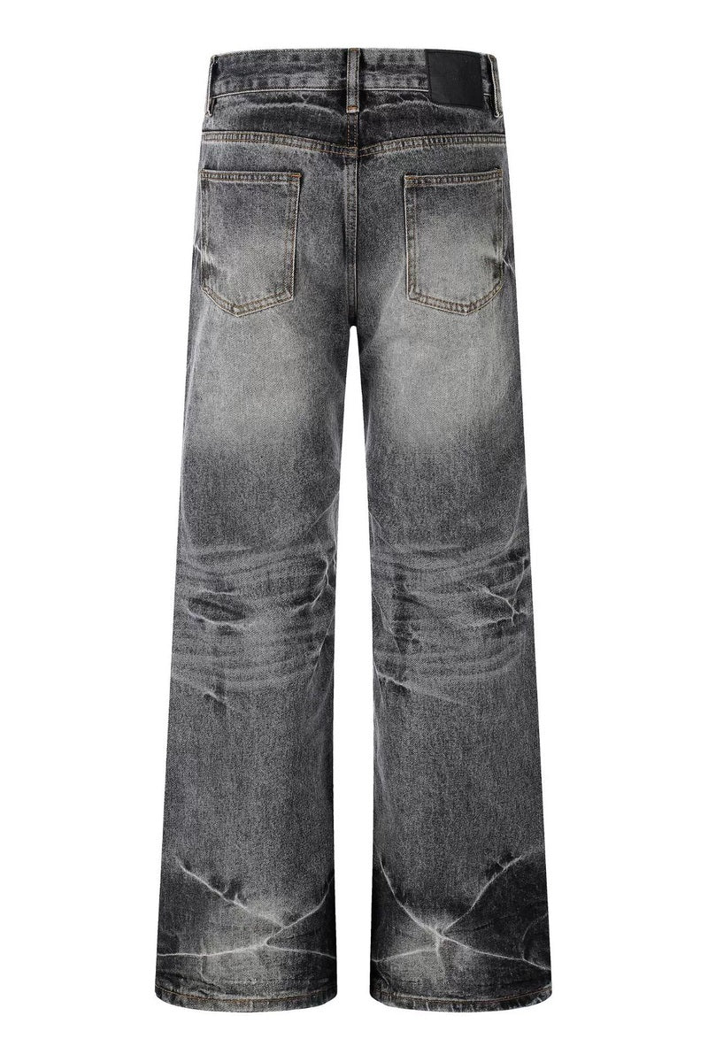 Whisker Wash Straight Jeans