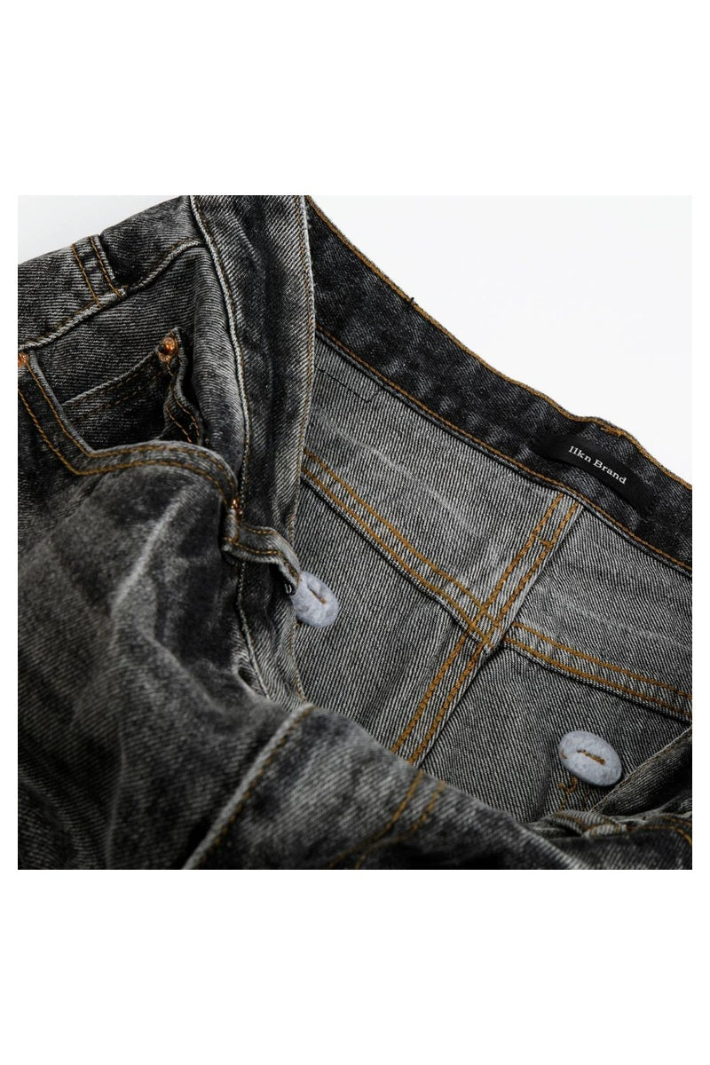 Whisker Wash Straight Jeans