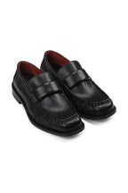 Wrinkled Calfskin Penny Loafers - Black - three-quarter pair view