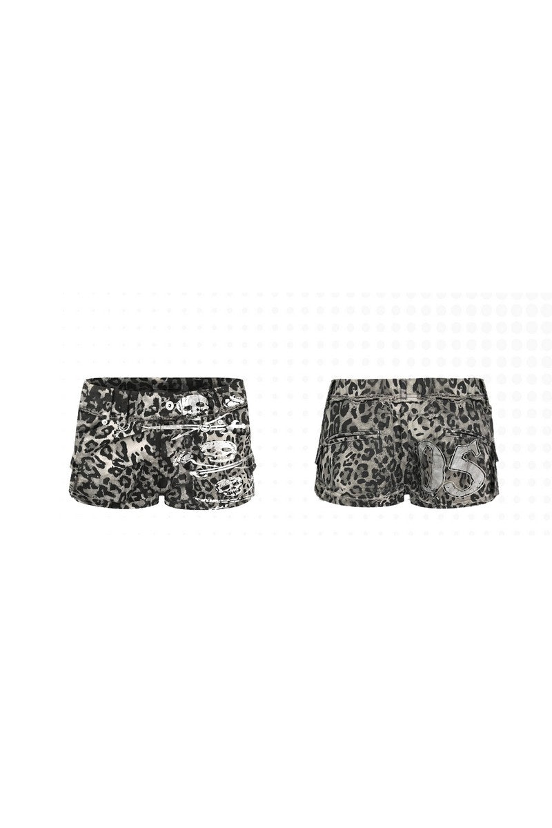 Leopard Cargo Hem Shorts
