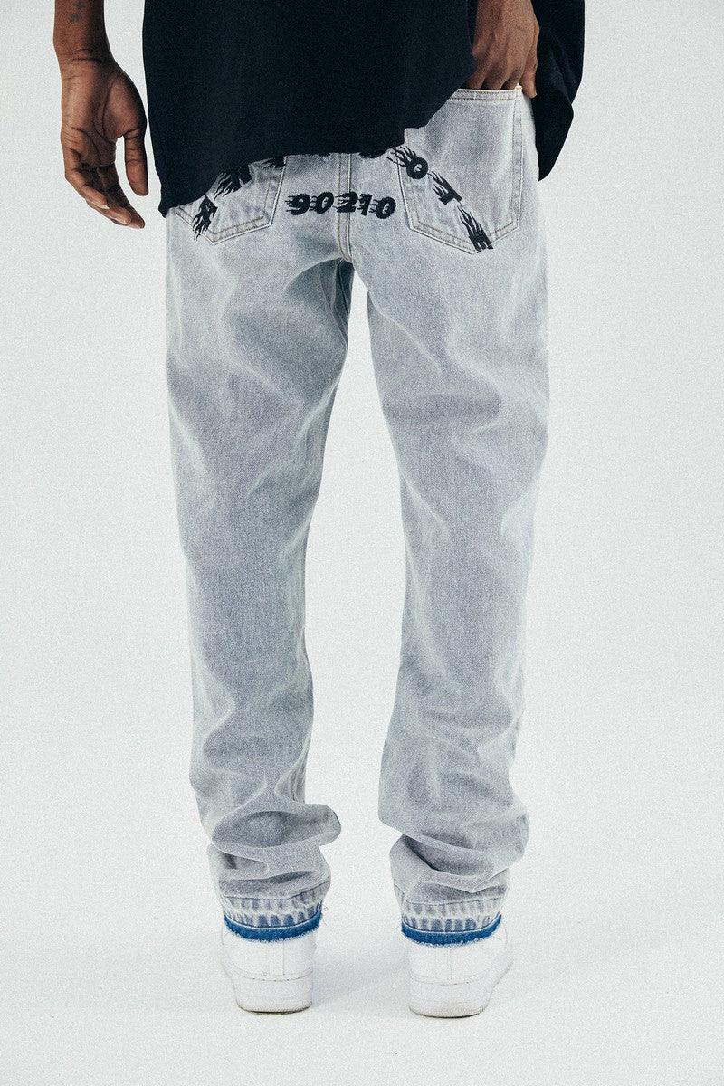 Washed Embroidered Logo Denim