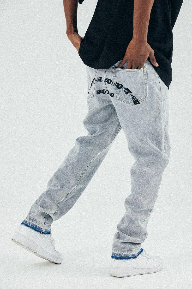 Washed Embroidered Logo Denim
