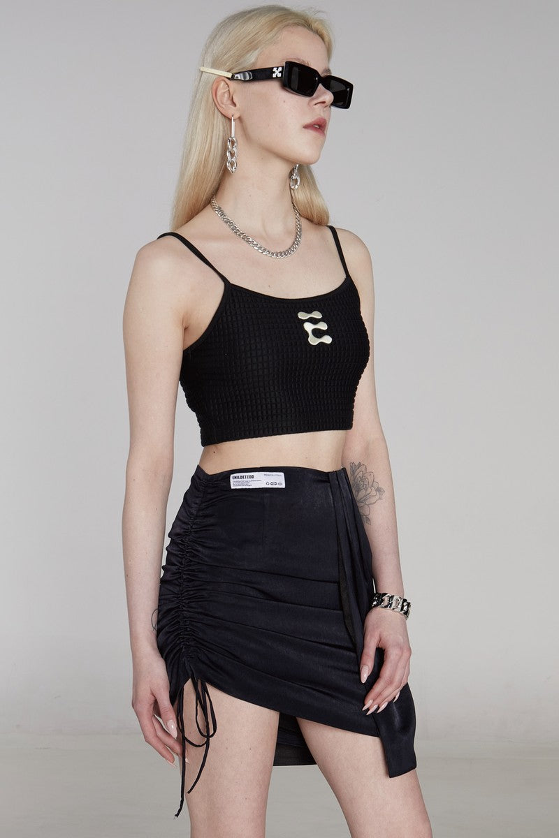 STEEPC Pleated Stitched Velvet Skirt