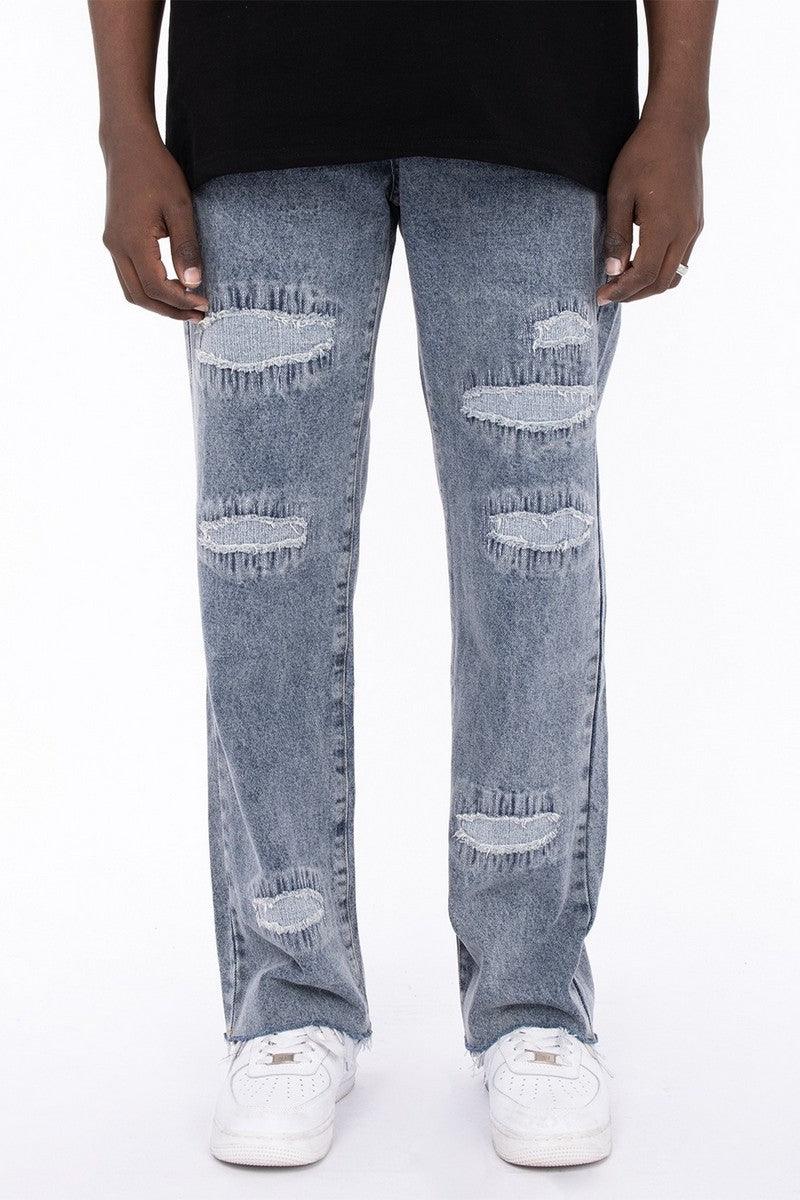 CZ Light Blue Flame Embroidered Jeans