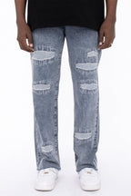 CZ Light Blue Flame Embroidered Jeans