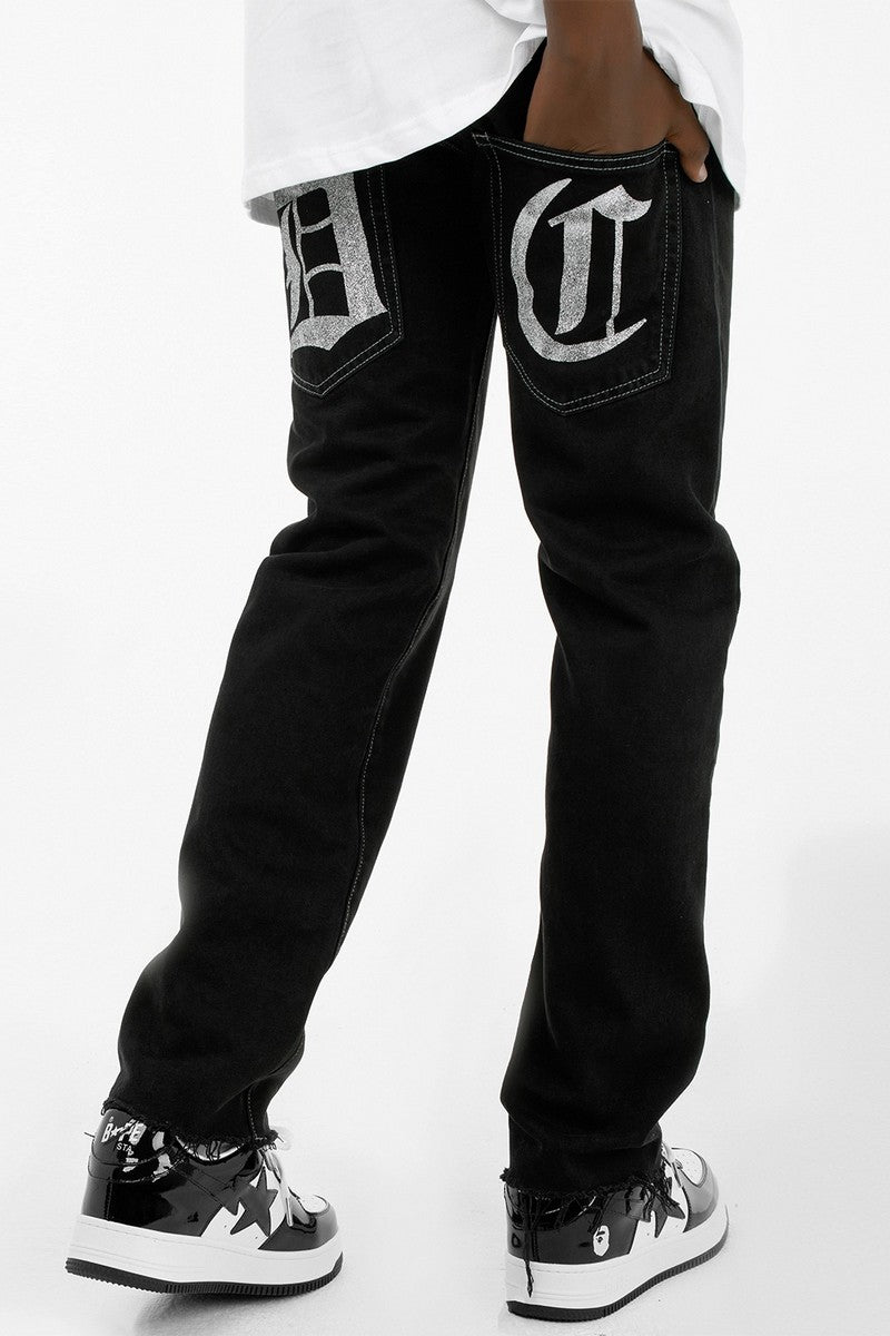 Back Print Straight Jeans