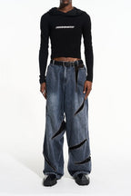 Cut Zipper Washed Jeans