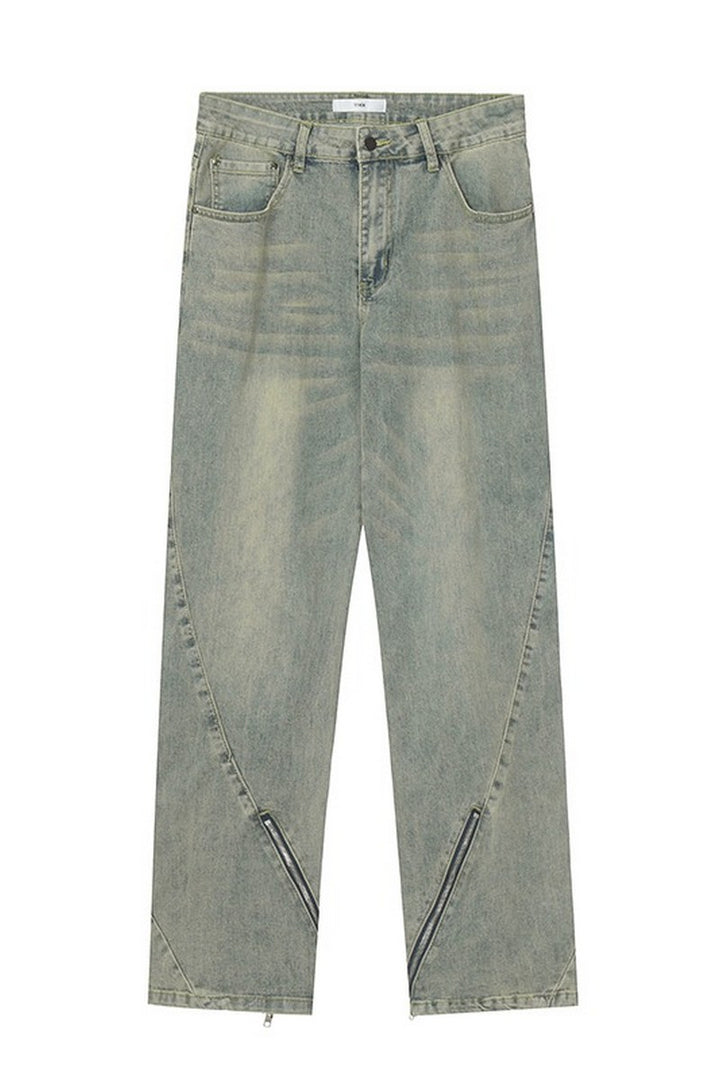 Zip Washed Loose Jeans