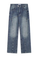 Stitching Washed Straight Jeans