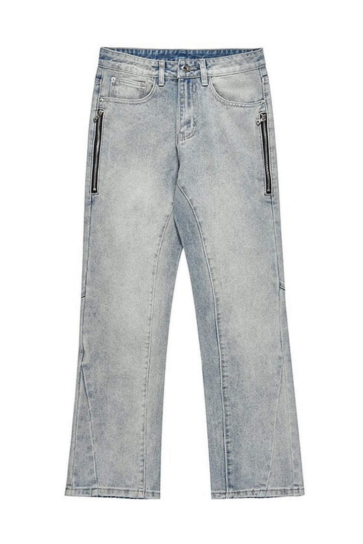 CZ Zipper Pockets Straight Jeans